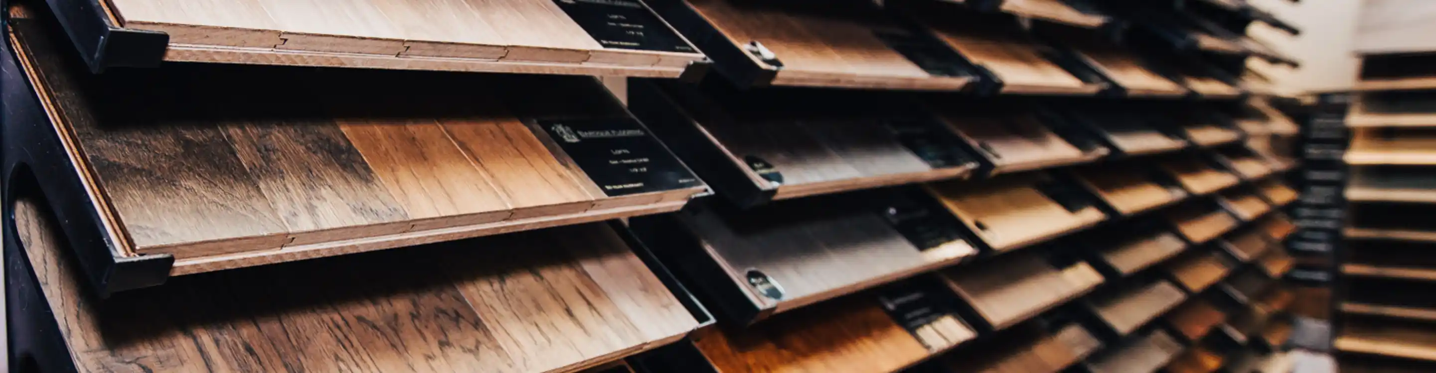 hardwood samples on a shelf